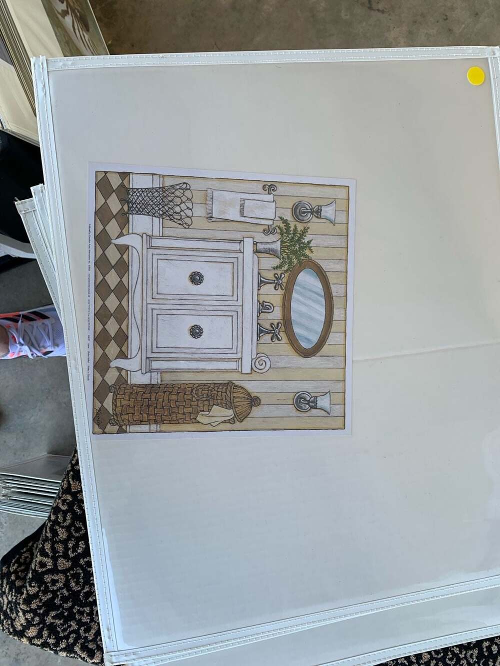 Chateau Basket Vintage Bathroom Art Print by Janet Tava